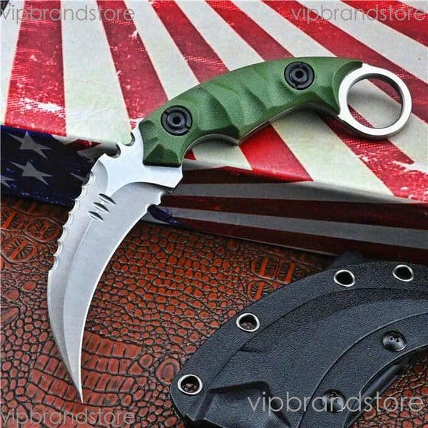 fixed blade knife Outdoor Survival Tactical Fixed Blades Claw Knife D2 Black Stone Wash / Satin Blade Full Tang GRN Handle Karambit