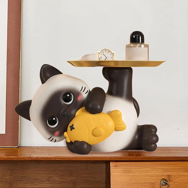 Resin Cat Side Table with Tray Art Crafts Creative Home Decor Cat Statue for Candy Cabinet Shelf Storage Display Bedroom 260106
