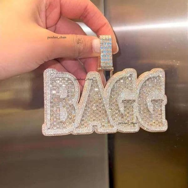 Rose Gold Vvs 925 Baguette Moissanite Pendant Sterling Sier Men's Iced Out Hip Hop Letter Charm Rapper Jewelry