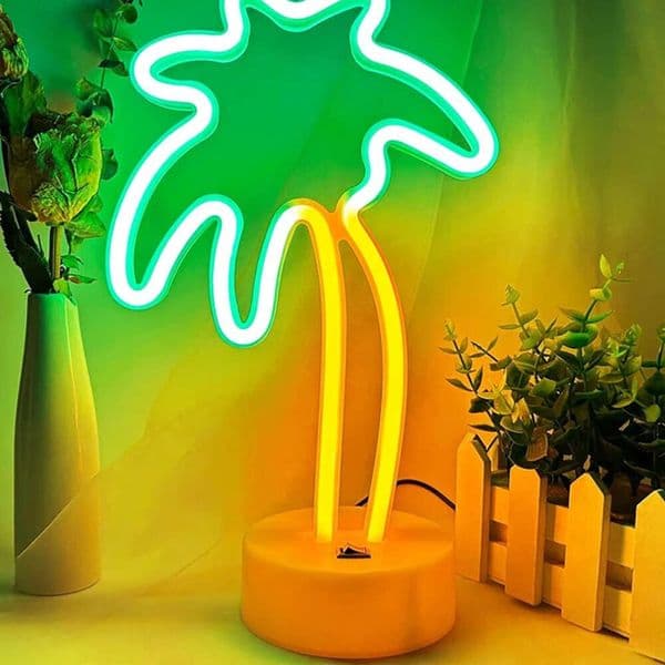 LED Coconut Tree Neon Signs Light with Holder Base LED Table Lamp Battery/USB Powered Palm for Home Christmas Party Decoration C260107