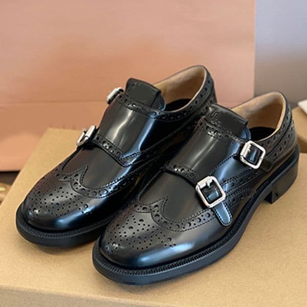 2026SS New Calf leather brogue shoes with buckles Fashionable elegant comfortable womens perforated ventilate dress shoes soft calf leather loafers