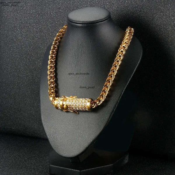 cuban link chains necklaces designer necklace for men Circular buckle with diamond stainless steel non tarnish plated gold chain 6mm wide hip hop rapper jewelry