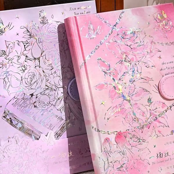 Rose Style Exquisite Diary Notebook Magnetic Button Multi Layer Retro Gift Stickers Thicken Romantic Planner 260106