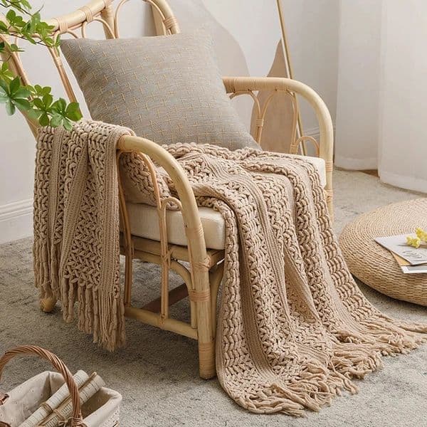 Nordic Crocheted Blanket Travel Blankets Khaki Sofa Bed Throw Blanket Tassels Air Conditioner Blankets Hollow Plaid Drop ship 260106