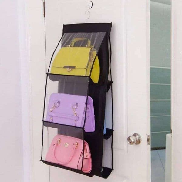 1PC Handbag Hanging with 6 Pockets Non-Woven Double-Sided Storage Bag for Family Closet Bedroom 26N0107
