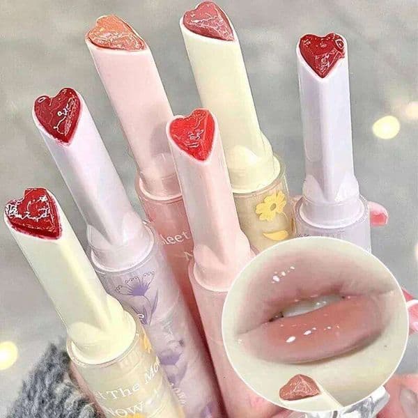 Moisturising Pen Waterproof Jelly Glaze Mirror Water Lipstick Heart-shaped Lip Gloss Non-stick Cup Korean Cosmetic W2601027