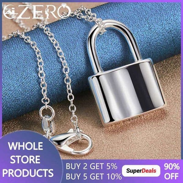 ALIZERO 925 Sterling Silver With 16-30 Inch Chain Square Lock Pendant Necklace For Men Women Wedding Party Fashion Jewelry