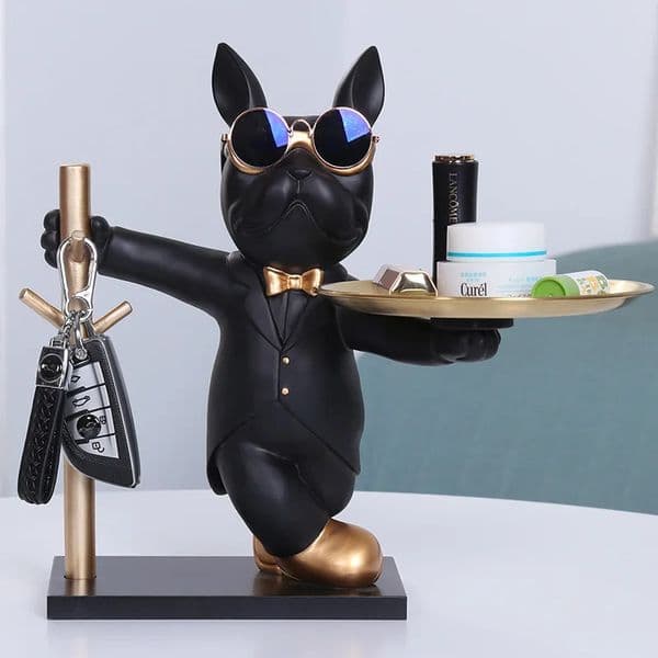 Bulldog Cool Sculpture Dog Ornament Butler Storage Box with Tray Nordic Table Decoration Resin Animal Sculpture Coin Piggy Bank 260106