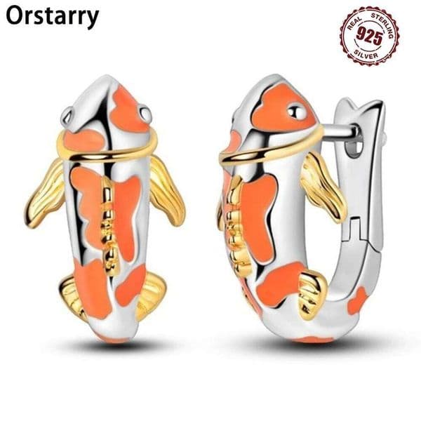 925 Sterling Silver Orange Fish Lucky Koi Versatile Hoop Earrings For Women Jewelry Birthday Party Fine Gifts