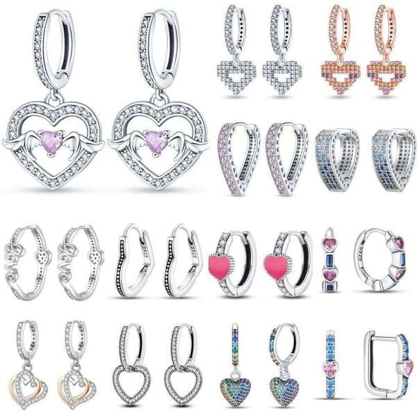 925 Sterling Silver Sweet Lovely Love Heart Series Fashion Zircon Circle Hoop Earrings For Women Jewelry Gift Accessory