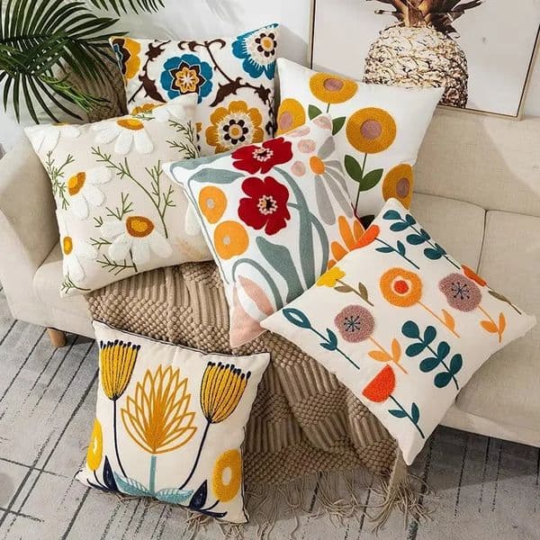 45X45CM Flower Embroidered Throw Pillow Cover Plant Towel Modern Stamping Waist Cushion Decor Home Decorative Pillowcase 260107