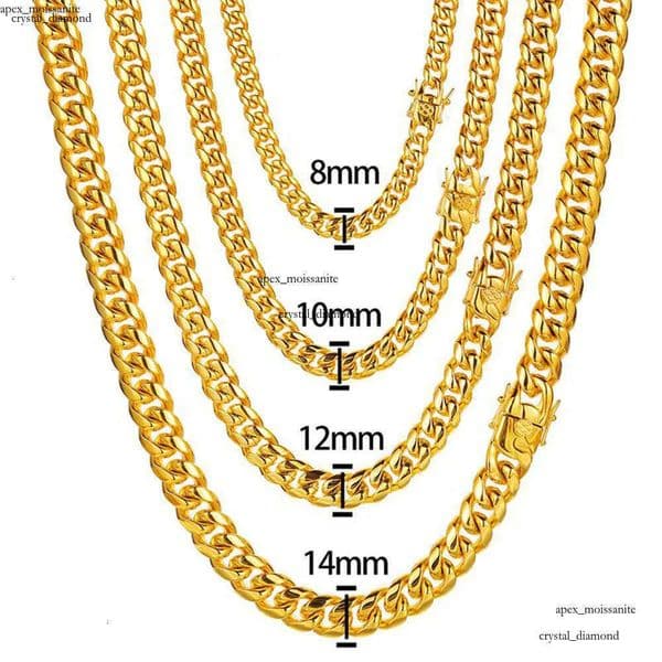 6-22mm Hip Hop Stainless Steel Miami Cuban Link Chain Bibcock Clasp Mens 18K Real Gold Plated Jewelry