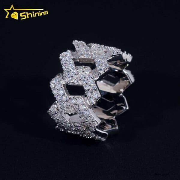 Style Passed Tester Hip-Hop Jewelry 925 Silver Full Eternal VVS VVS Moissanite Silicon Ice Cuban Ring