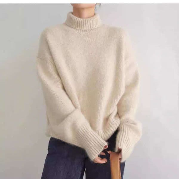 European Cross-Border Autumn Winter Thickened High Neck Women's Loose Versatile Knitted Pullover Sweater Lazy Style Base Shirt for Women