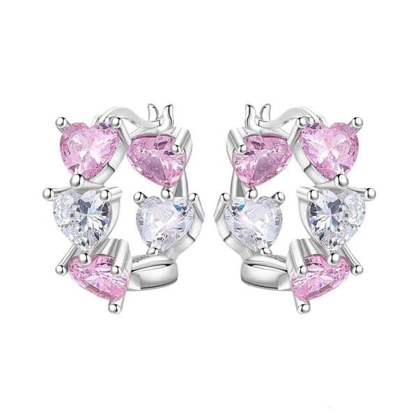 Orstarry Original 925 Sterling Silver Pink Zircon Heart-shaped Earrings Women Hoop Earring Anniversary Jewelry Trendy Gifts