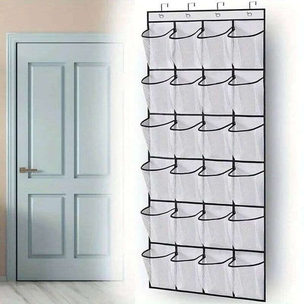 24 Grid Wall Mounted Sundries Shoe Organiser Fabric Closet Bag Storage Rack Mesh Pocket Clear Hanging Over The Door Cloth Box 26N0107 26N0108