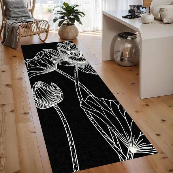 Carpets Traditional Aesthetic Floral Runner Rug Minimalist Bloom Lotus Leaf Vintage Floor Mat Rugs For Living Room Hallway