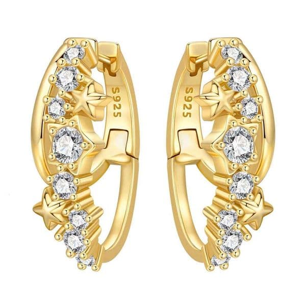Orstarry S925 Sterling Silver 18K Gold Shining Stars Hoop Earrings For Women Jewelry Original Party Anniversary Trendy Gifts