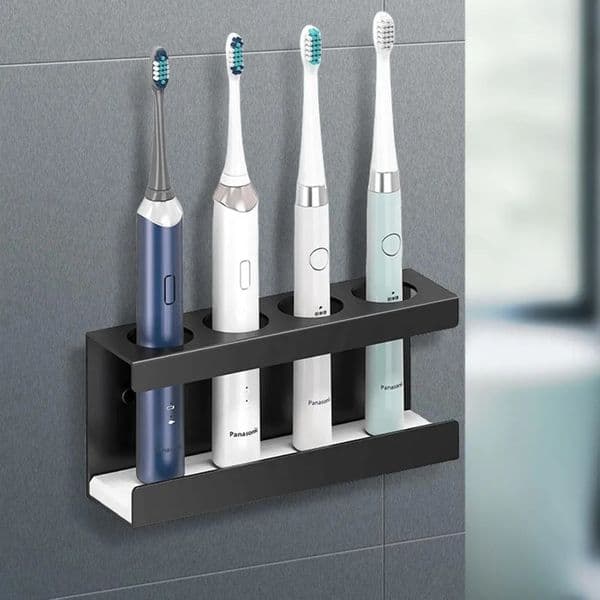 Electric Toothbrush Holder Black Wall-mounted with Absorbent Diatomaceous Earth Base for Bathroom Use No Drilling Required 260106