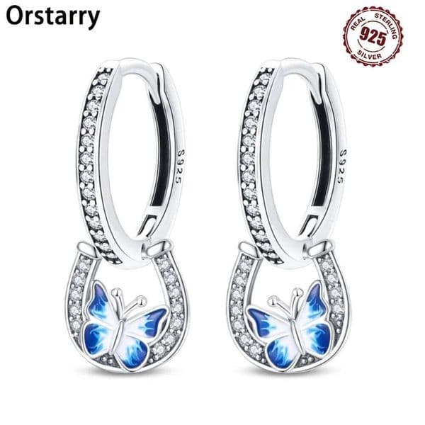925 Sterling Silver Minimalist Butterfly Blue Series Jewelry Fashion Zircon Circle Hoop Earring For Women S925 Gift Accessories thumbnail 2