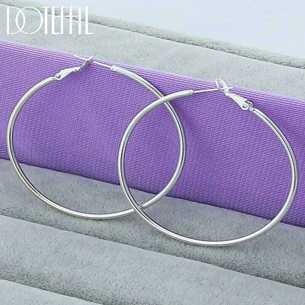 DOTEFFIL 50-80mm Hoop Earrings 925 Sterling Silver Round Circle For Woman Wedding Engagement Party Fashion Charm Jewelry