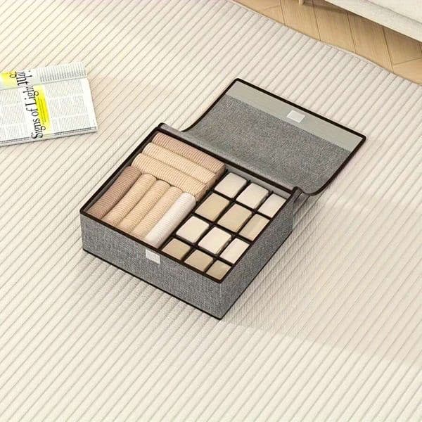 Drawer Folding Cabinet Items, Basket, Underwear Box, Socks, Bra, Scarf, Tie, 17.32 11.42 X 4.72inch , Beige or Gray, Under Bed Storage 26H0107
