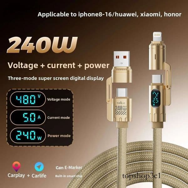 Brand Direct Sales Smart Ultra Screen Digital Display in Braided Super Fast Charging Data Cable Zinc Alloy