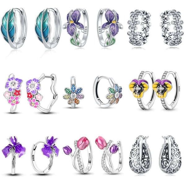 925 Sterling Silver Spring Daisy Tulip Flowers Versatile Hoop Earrings For Women Jewelry Birthday Party Gifts