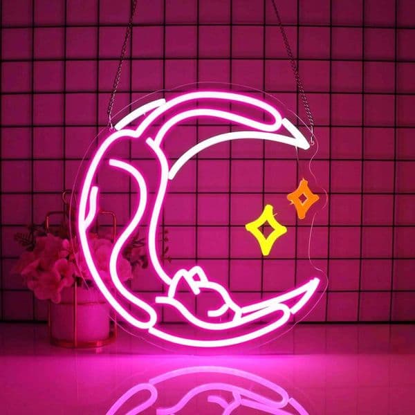 LED USB Dimmable LED Neon Wall Decor Moon Cat Animal Light Up Sign for Game Bar Party Man Cave Room C260107