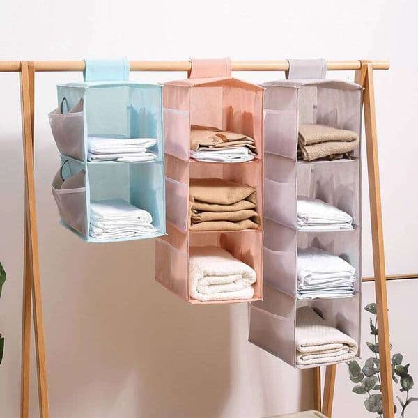 Non-woven Washable Wardrobe Multi-Layer Folding Hanging Bag for Bra, Socks Storage Organizer, Clothes Organizer 26N0107