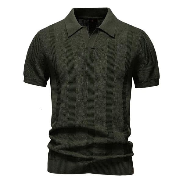 Mens Solid Striped Mesh Polo Shirt - Breathable Knit Casual Top with Turn-Down Collar 260106