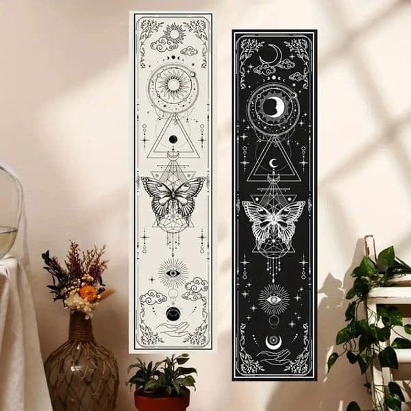 Gothic Witchy Sun Moon Vertical Tapestry Black And White Butterfly Wall Hanging For Living Room Bedroom Aesthetic Home Decor 260107