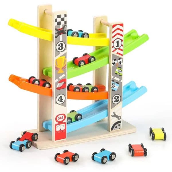 4/7 Track Wooden Ramp Racing Toddler Toy Car Set Montessori Educational Toy Game Mini Inertia Slide Roller Coaster Racing 260104BJ