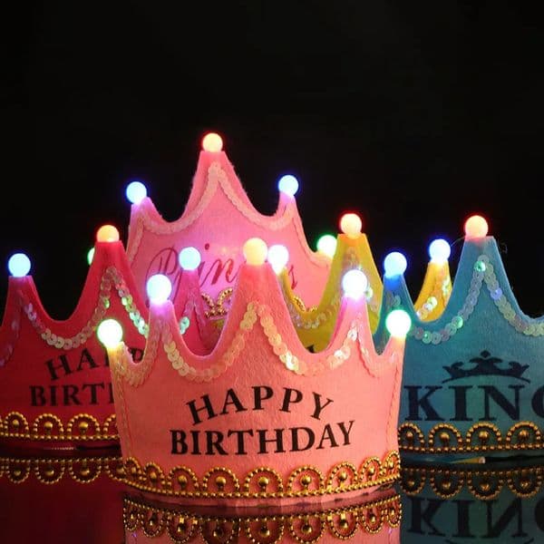 1PC LED Glowing Happy Birthday Hats Party Crown Glow Headband King Princess For Adult Child Xmas Decorations Atmosphere Supplies 260107