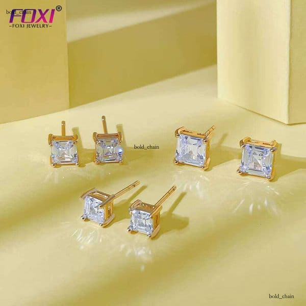 Foxi Women Men Minimalist Jewelry Multicolor VVS Moissanite VVS Moissanite Square Mini Earrings