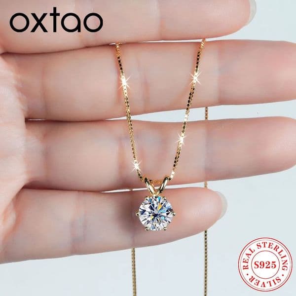 OXTAO D VVS1 05-5ct Solitaire Pendant Necklaces Female 925 Silver Clavicle Chain Necklace Jewelry Gift 260106