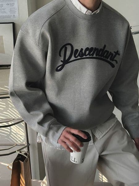 Men's Designer Sweatshirt 2026 Early Spring New Letter Patch Gray Loose Crewneck Casual Korean Style Sporty Pullover Top