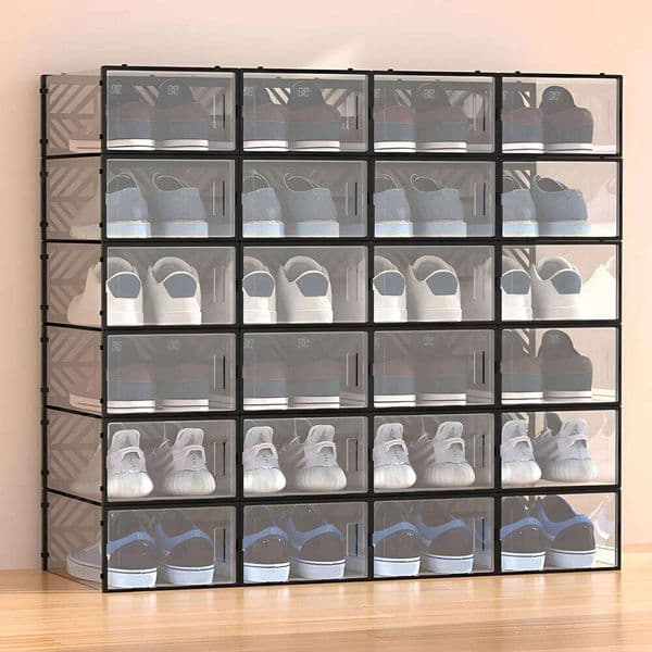 20 Pcs Storage Box Transparent PP Plastic Shoe Cabinet Moisture & Dust Proof Modern Organizer Black/White 26T0108