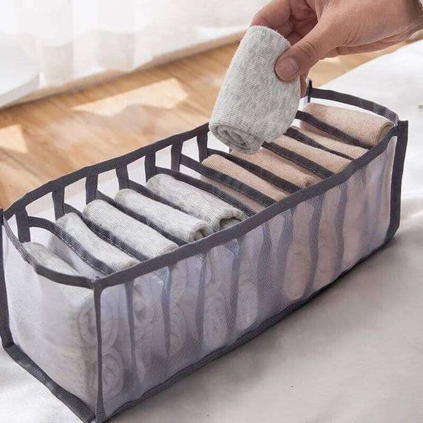 11 Compartment Home Collapsible Underwear Box Nylon Dormitory Storage Bra Organizing Breathable Mesh Bag 26N0108