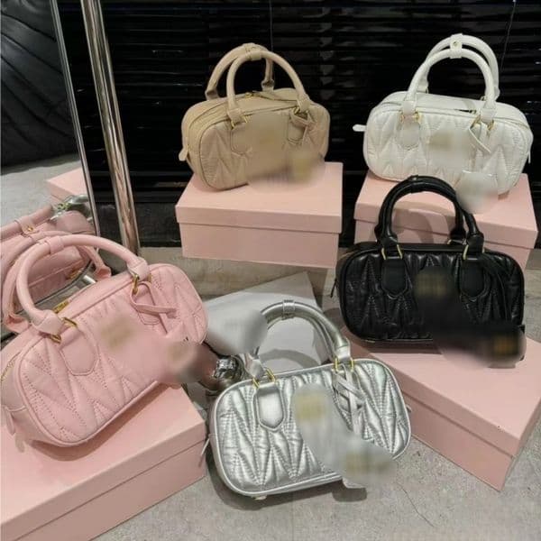 Luxury mini evening bag wallet MI * 2026 new lambskin pleated Boston bag bowling pillow bag versatile hand-held crossbody women's bag