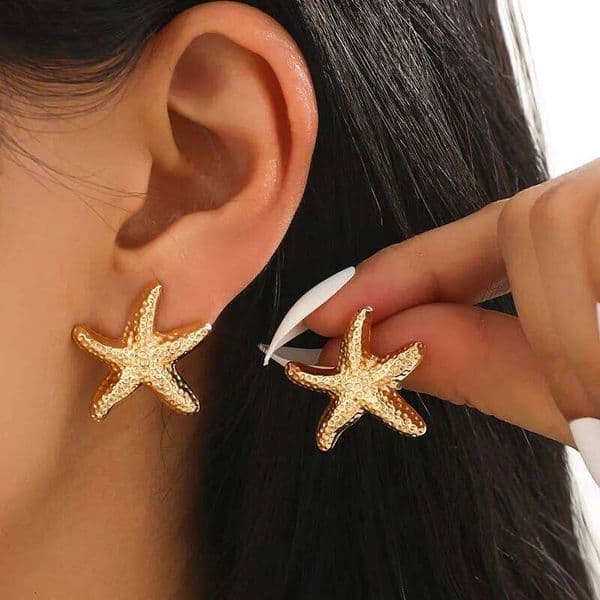 Punk Metal Starfish Stud For Women Fashion Gold Color Star Geometric Temperament Earrings Summer Jewelry Gift