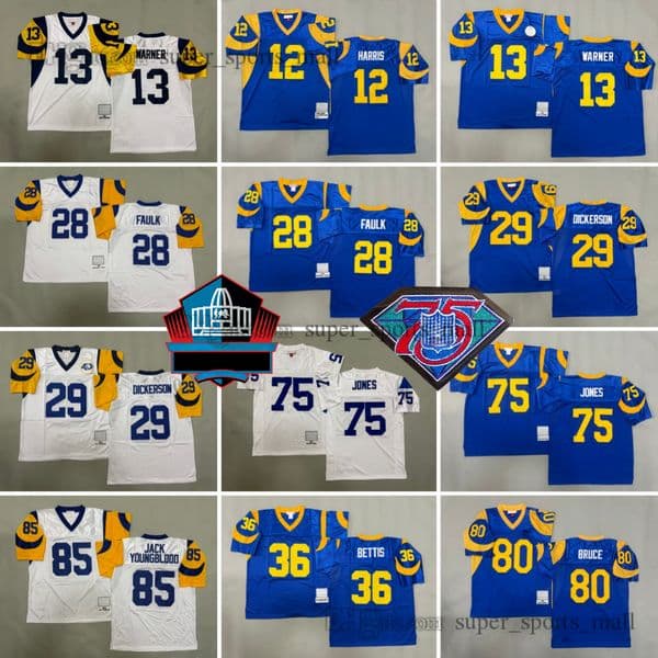 75 Deacon Jones 1969 Throwback DIY Jerseys 29 Eric Dickerson 1985 13 Kurt Warner 28 Marshall Faulk 1999 36 Jerome Bettis 1994 80 Isaac Bruce 85 Jack Youngblood Add 75th