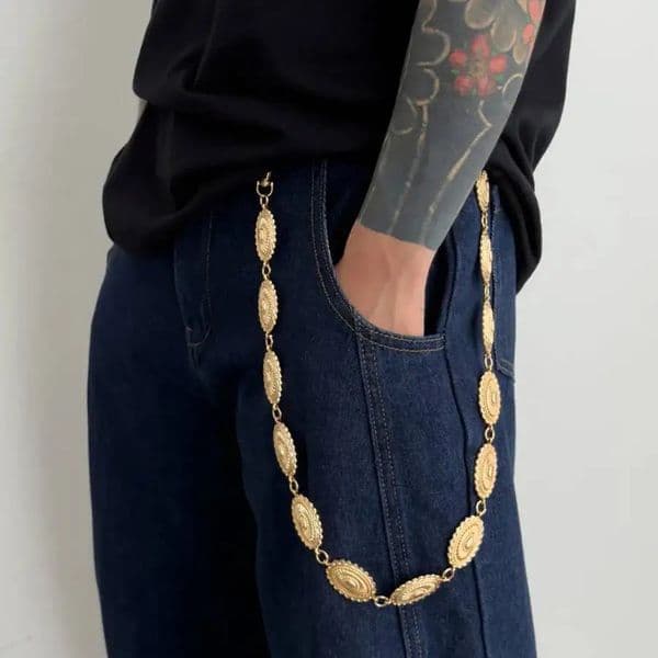 IngeSightZ Goth Metal Round Keychain Waist Belt Chain for Men Punk Belt Chain Bag Pants Chain Jeans Hip Hop Street Jewelry Gift 260104BJ