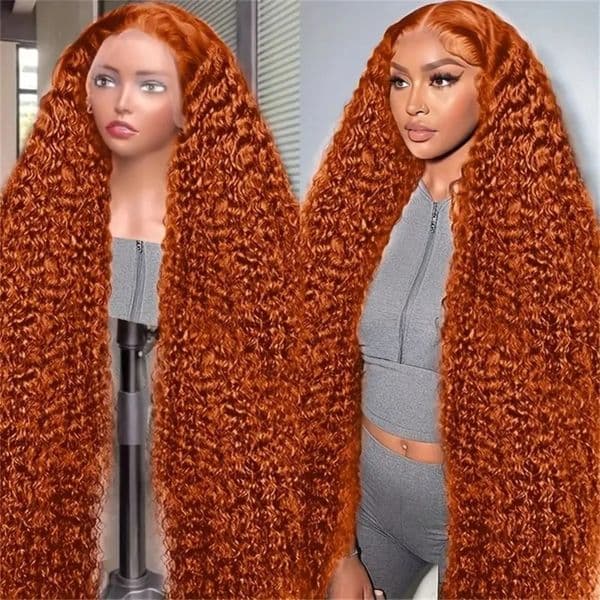 36 42 Inch Ginger Orange Curly Human Hair Wig 13x4 HD Lace Frontal Deep Wave Wigs 360 Full Lace Front Glueless Brazilian hair Wigs For Women Daily Party Cosplay