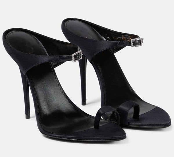 Elegant Designer Women Dive Sandals Rhinestone-embellished Buckles Satin Mules Fashion Lady High Heels Footwear box