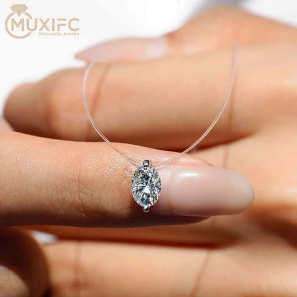 MUXIFC 1CT Pendant Necklaces Lab Diamond GRA Certified D VVS1 Choker Transparent Fishing Line Chain Jewelry Gift 260106