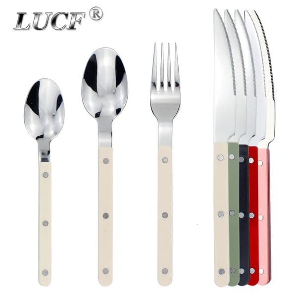 Fashionable Top Mirror Polishing Cutlery Sets Stainless Steel 188304 ABS Handle With Rivets Silverware Set For Kitchen 260108
