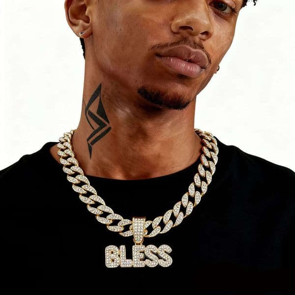 Men's Hip Hop Crown with QUEEN Letter Pendant Necklace For Women Crystal Cuban Chain Iced Out Bling Necklaces Rock Biker Jewelry Eskeem
