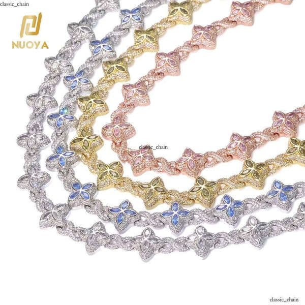 NUOYA Hip Hop Silver Gold Plated Iced Out VVS Moissanite Flower Cross Four Leaf IGI Clover Infinity Miami Cuban Link Necklace for Men Women