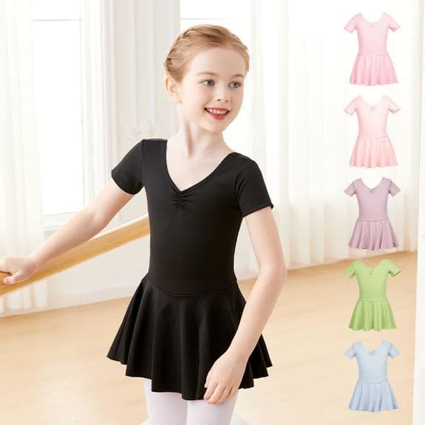 Girls Ballet Leotard Dress Pink Dance Leotard with Tutu Short Sleeve Ballerina Dress for Toddler Girls/Little Girls/Big Girls 260107